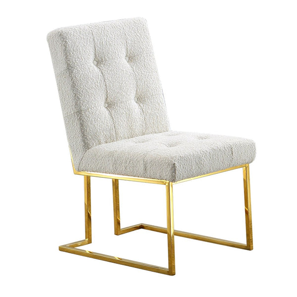 English Elm Modern Tufted Linen Dining Chairs with Gold Stainless Sled Base Glam Set of 2 W1241122217