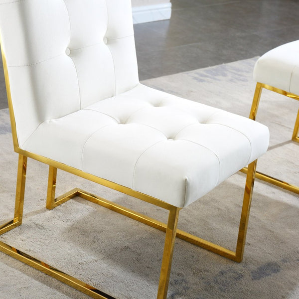English Elm Modern Tufted Linen Dining Chairs with Gold Stainless Sled Base Glam Set of 2 Beige W1241122219