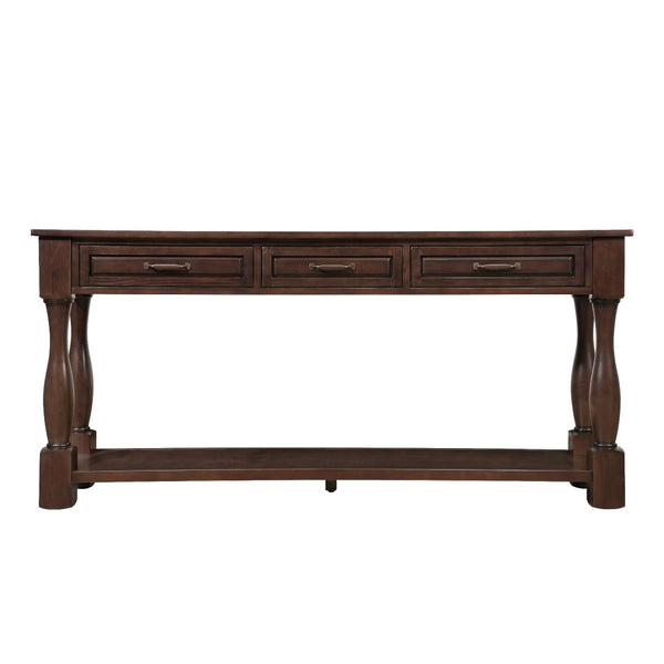 English Elm 63inch Solid Pine Console Table with 3 Drawers Mid-century Modern Entryway Storage Espresso W1202114034