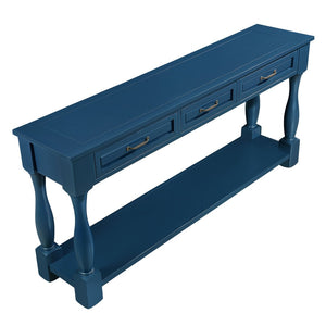 English Elm 63inch Solid Pine Console Table with 3 Drawers Mid-century Modern Entryway Storage Navy Blue W1202114032