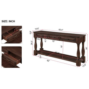 English Elm 63inch Solid Pine Console Table with 3 Drawers Mid-century Modern Entryway Storage Espresso W1202114034