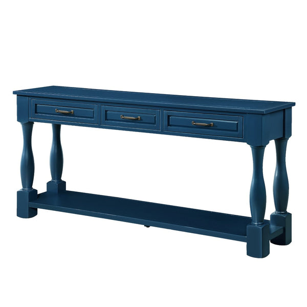 English Elm 63inch Solid Pine Console Table with 3 Drawers Mid-century Modern Entryway Storage Navy Blue W1202114032