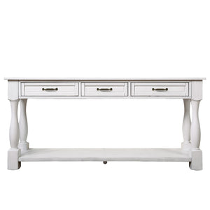 English Elm 63inch Solid Pine Console Table with 3 Drawers Mid-century Modern Entryway Storage Antique White W1202114029