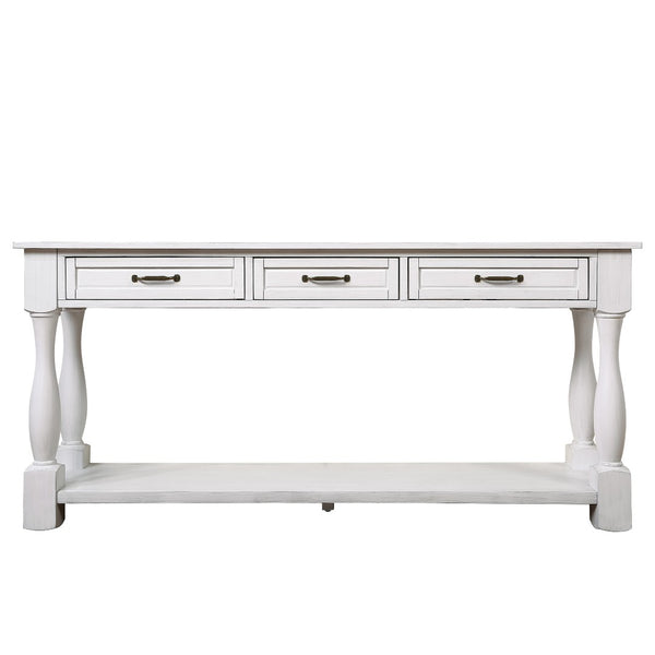 English Elm 63inch Solid Pine Console Table with 3 Drawers Mid-century Modern Entryway Storage Antique White W1202114029