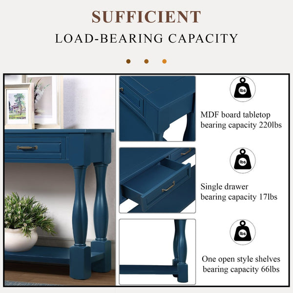 English Elm 63inch Solid Pine Console Table with 3 Drawers Mid-century Modern Entryway Storage Navy Blue W1202114032