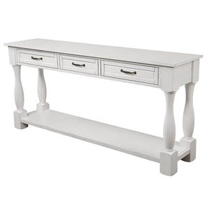 English Elm 63inch Solid Pine Console Table with 3 Drawers Mid-century Modern Entryway Storage Antique White W1202114029