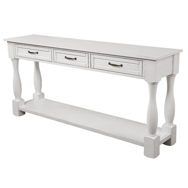 English Elm 63inch Solid Pine Console Table with 3 Drawers Mid-century Modern Entryway Storage Antique White W1202114029