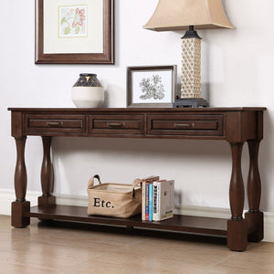 English Elm 63inch Solid Pine Console Table with 3 Drawers Mid-century Modern Entryway Storage Espresso W1202114034
