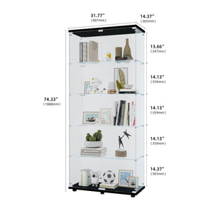 English Elm Glass Display Cabinet With 5 Shelves - Elegant Double Door, Quick Assembly For Living Room & Office Decor W1806S00003