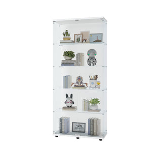 English Elm Glass Display Cabinet With 5 Adjustable Shelves, Double Door For Collectibles In Black Or White Finish W1806S00004