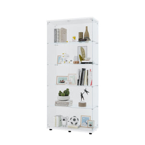 English Elm Glass Display Cabinet With 5 Adjustable Shelves, Double Door For Collectibles In Black Or White Finish W1806S00004