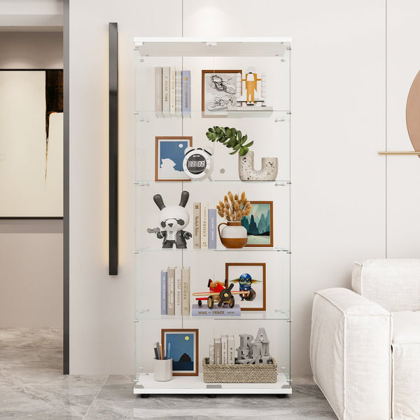 English Elm Glass Display Cabinet With 5 Adjustable Shelves, Double Door For Collectibles In Black Or White Finish W1806S00004