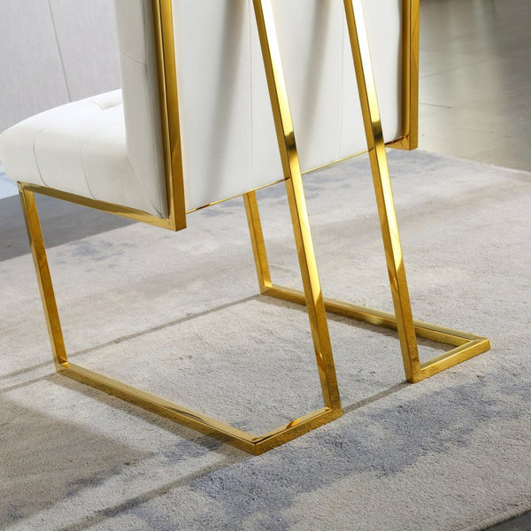 English Elm Modern Tufted Linen Dining Chairs with Gold Stainless Sled Base Glam Set of 2 Beige W1241122219