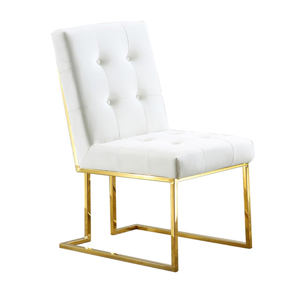 English Elm Modern Tufted Linen Dining Chairs with Gold Stainless Sled Base Glam Set of 2 Beige W1241122219