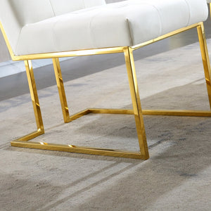 English Elm Modern Tufted Linen Dining Chairs with Gold Stainless Sled Base Glam Set of 2 Beige W1241122219