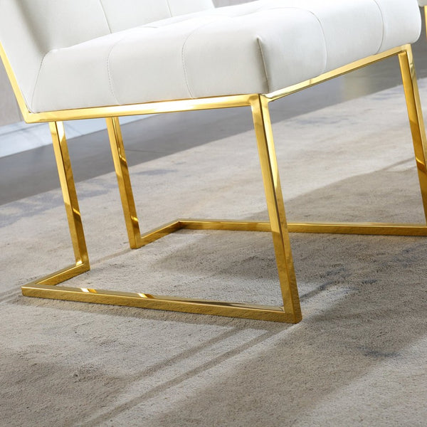 English Elm Modern Tufted Linen Dining Chairs with Gold Stainless Sled Base Glam Set of 2 Beige W1241122219