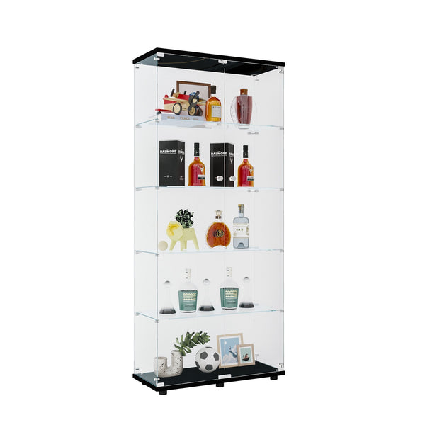 English Elm Glass Display Cabinet With 5 Shelves - Elegant Double Door, Quick Assembly For Living Room & Office Decor W1806S00003
