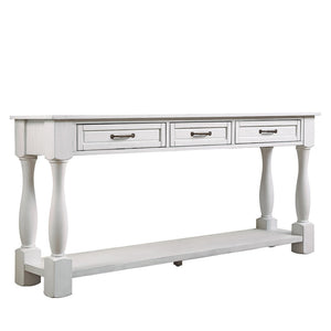 English Elm 63inch Solid Pine Console Table with 3 Drawers Mid-century Modern Entryway Storage Antique White W1202114029