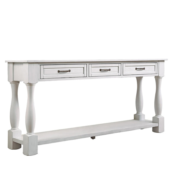 English Elm 63inch Solid Pine Console Table with 3 Drawers Mid-century Modern Entryway Storage Antique White W1202114029