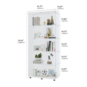 English Elm Glass Display Cabinet With 5 Adjustable Shelves, Double Door For Collectibles In Black Or White Finish W1806S00004
