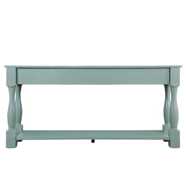 English Elm 63inch Solid Pine Console Table with 3 Drawers Mid-century Modern Entryway Storage Retro Blue W1202114031