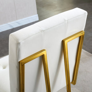 English Elm Modern Tufted Linen Dining Chairs with Gold Stainless Sled Base Glam Set of 2 Beige W1241122219