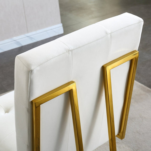 English Elm Modern Tufted Linen Dining Chairs with Gold Stainless Sled Base Glam Set of 2 Beige W1241122219
