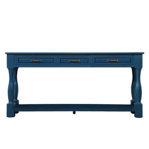 English Elm 63inch Solid Pine Console Table with 3 Drawers Mid-century Modern Entryway Storage Navy Blue W1202114032