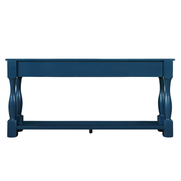 English Elm 63inch Solid Pine Console Table with 3 Drawers Mid-century Modern Entryway Storage Navy Blue W1202114032