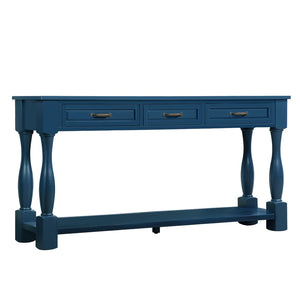 English Elm 63inch Solid Pine Console Table with 3 Drawers Mid-century Modern Entryway Storage Navy Blue W1202114032