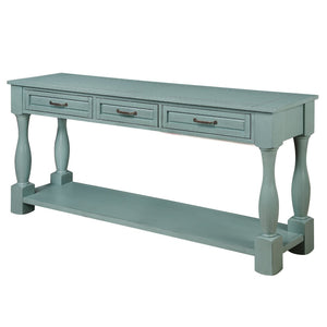 English Elm 63inch Solid Pine Console Table with 3 Drawers Mid-century Modern Entryway Storage Retro Blue W1202114031