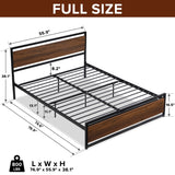 Hearth and Haven Celestia Full Size Platform Bed with Metal Frame, Rustic Headboard and Footboard, Brown D22676091
