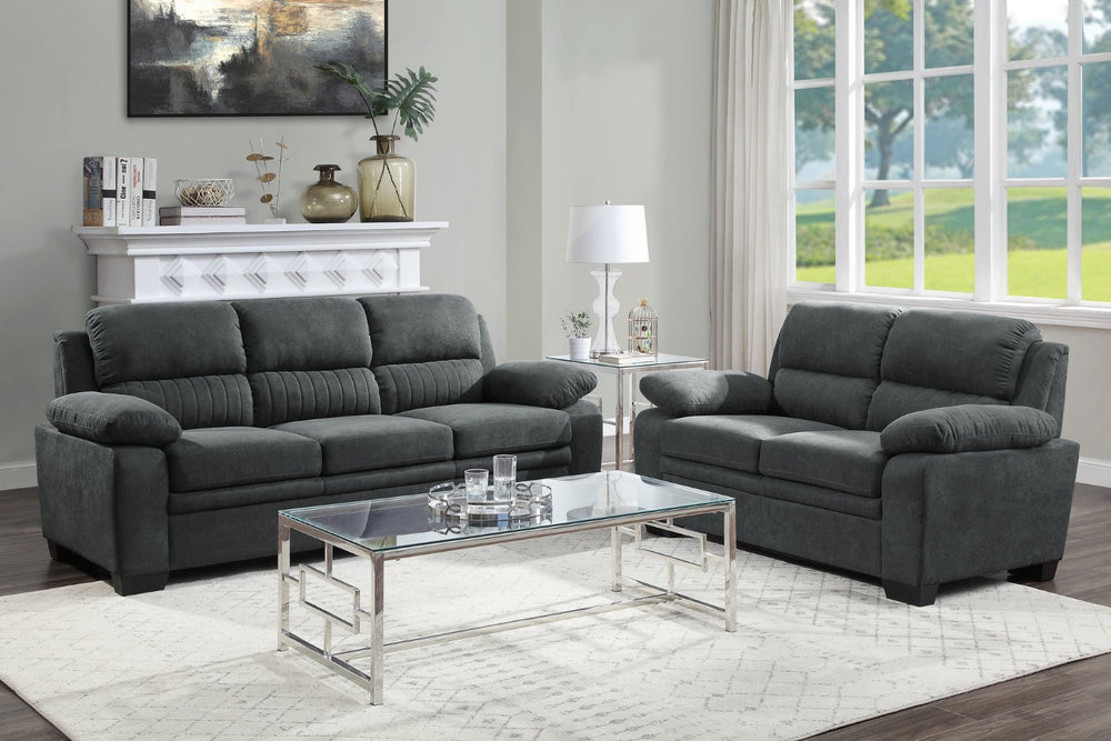 English Elm Modern Channel Tufted Sofa and Loveseat Set with Textured Polyester Upholstery Dark Gray B011S01169