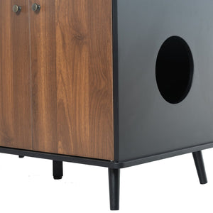 English Elm Litter Box Enclosure - Stylish Cat Furniture With Hidden Plug, Storage, And Triple-Door Access W42090255