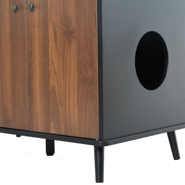 English Elm Litter Box Enclosure - Stylish Cat Furniture With Hidden Plug, Storage, And Triple-Door Access W42090255