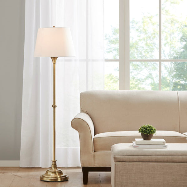 English Elm Floor Athena 59"H Antique Brass Floor Lamp with Empire Off-White Shade, 9W LED, 72" Cord, Polarized Safety B035122346