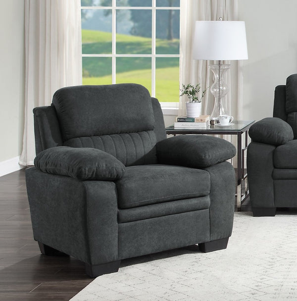 English Elm Modern Channel Tufted 3 Piece Living Room Set Pocket Coil Textured Fabric Sofa Suite Dark Gray B011S01171