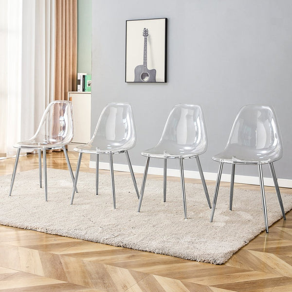 English Elm Modern ergonomic crystal-look dining chair armless plastic seat with durable plated metal legs, comfy curve Transparent W1151111199