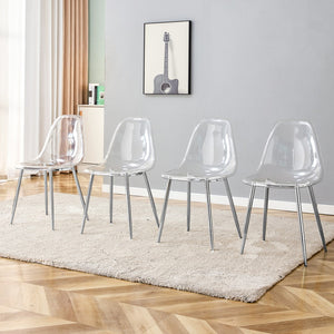 English Elm Modern Minimalist Transparent Dining Chair, Plastic Chair, Armless Crystal Chair, Nordic Creative Makeup Stool, Negotiation Chair, Silver Plated Metal Leg 6-Piece Set, Tw-1200