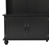 English Elm Modern Style Hall Tree With Storage Cabinet and 2 Large Drawers, Widen Mudroom Bench With 5 Coat Hooks, Black