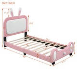 English Elm Twin Size Upholstered Rabbit-Shape Princess Bed ,Twin Size Platform Bed With Headboard and Footboard,White+Pink