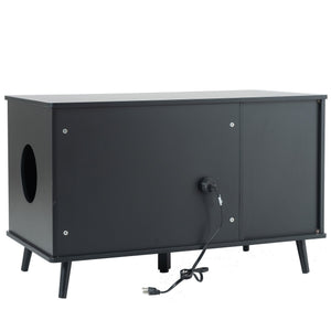 English Elm Litter Box Enclosure - Stylish Cat Furniture With Hidden Plug, Storage, And Triple-Door Access W42090255