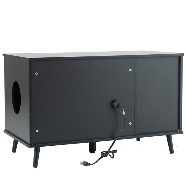 English Elm Litter Box Enclosure - Stylish Cat Furniture With Hidden Plug, Storage, And Triple-Door Access W42090255