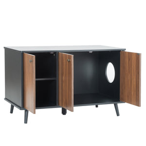 English Elm Litter Box Enclosure - Stylish Cat Furniture With Hidden Plug, Storage, And Triple-Door Access W42090255