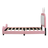 English Elm Twin Size Upholstered Rabbit-Shape Princess Bed ,Twin Size Platform Bed With Headboard and Footboard,White+Pink