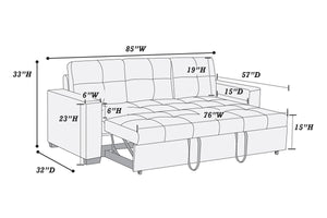 English Elm Sectional Convertible Sleeper Sofa Black Tufted Polyfiber Pull-Out Bed Firm Support Stylish 87" B011P398872