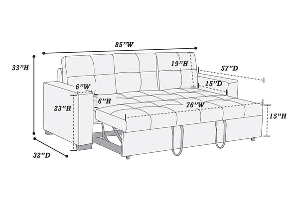 English Elm Sectional Convertible Sleeper Sofa Black Tufted Polyfiber Pull-Out Bed Firm Support Stylish 87" B011P398872