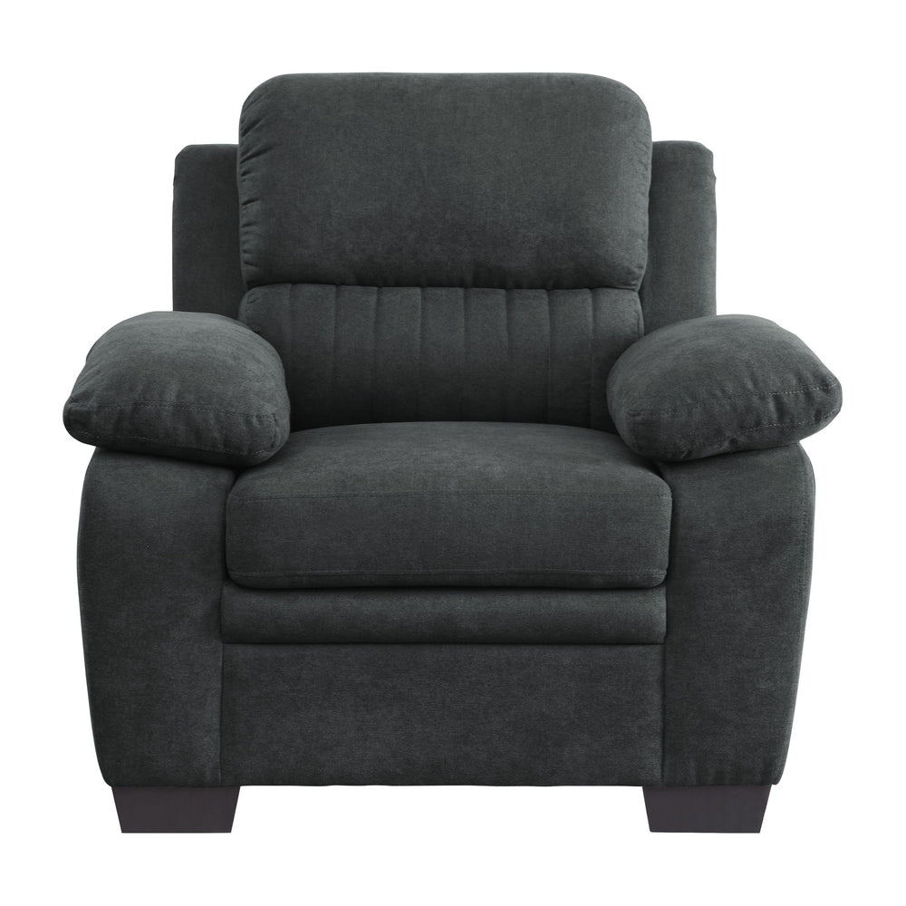 English Elm Plush Dark Gray Channel Tufted Accent Chair with Pillow Arms, Solid Wood Frame, Modern Living B011122282