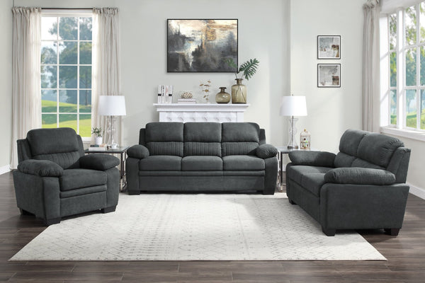 English Elm Modern Channel Tufted 3 Piece Living Room Set Pocket Coil Textured Fabric Sofa Suite Dark Gray B011S01171