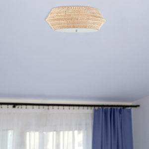 English Elm Boho Mililani Bamboo Flush Mount Ceiling Light — Handwoven Coastal Chic 15.75" Dia, Dimmable, Ivory B035122348